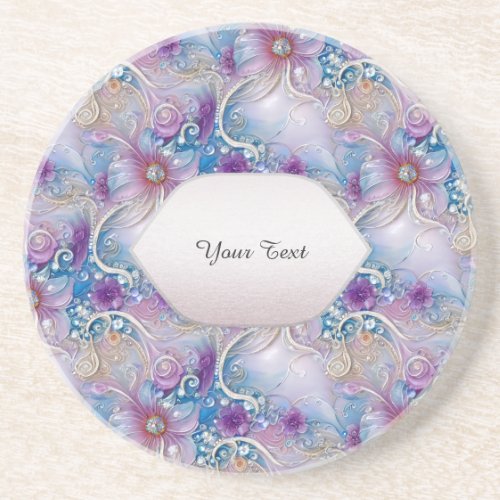 Colorful Floral Pearly Gems Sandstone Coaster