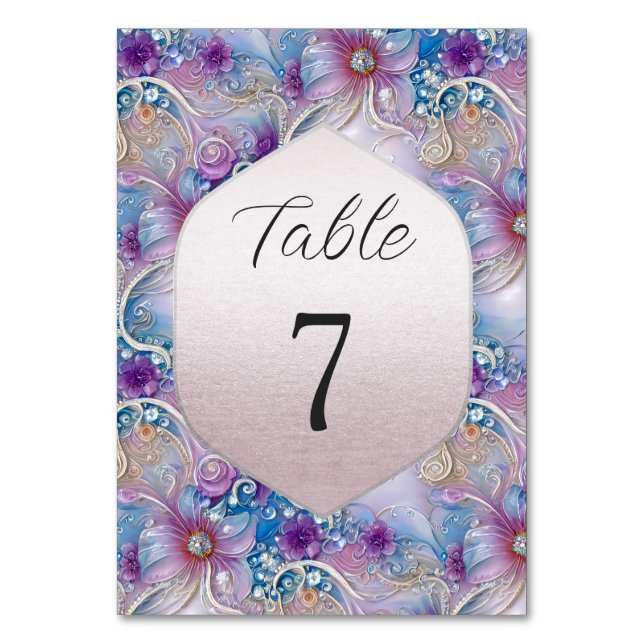 Colorful Floral Pearly Gems Table Number (Front)