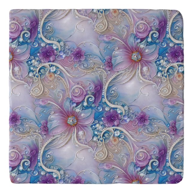 Colorful Floral Pearly Gems Trivet (Front)