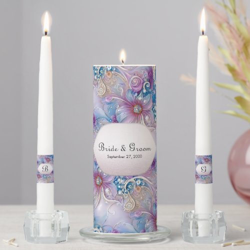 Colorful Floral Pearly Gems Unity Candle Set