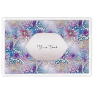 Colorful Floral Pearly Gems Vanity Tray