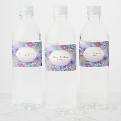 Colorful Floral Pearly Gems Water Bottle Label