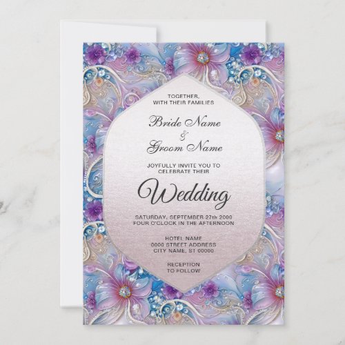 Colorful Floral Pearly Gems Wedding Invitation