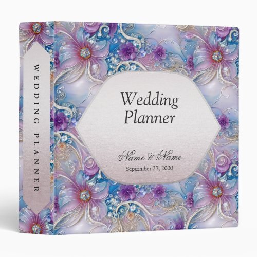 Colorful Floral Pearly Gems Wedding Planner 3 Ring Binder