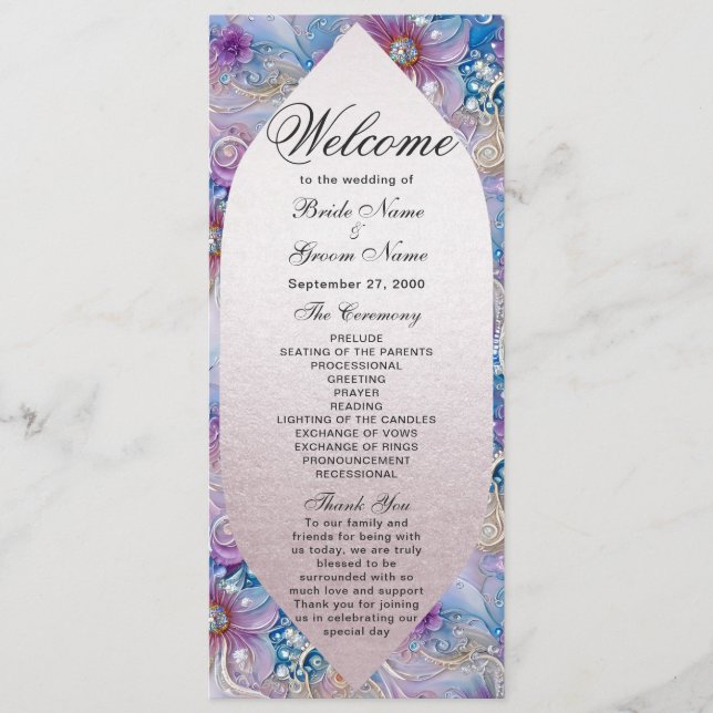 Colorful Floral Pearly Gems Wedding Program (Front)