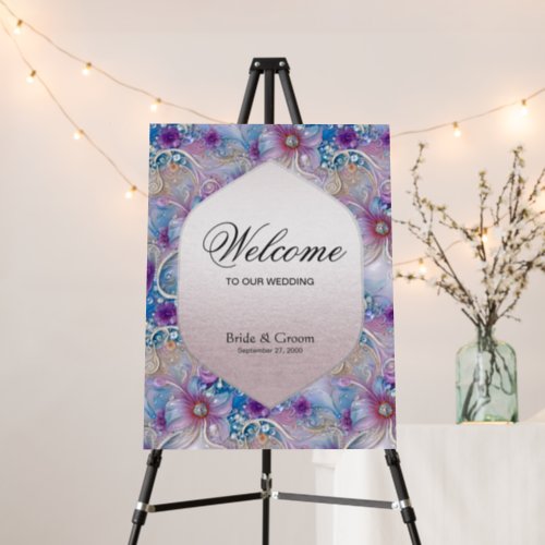 Colorful Floral Pearly Gems Wedding Welcome Foam Board