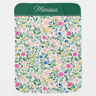 Colorful Floral Personalized Baby Blanket