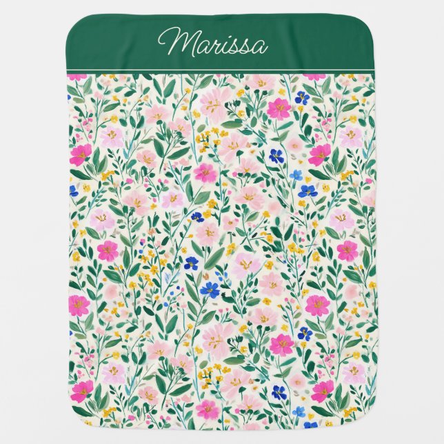 Colorful Floral Personalized Baby Blanket (Front)