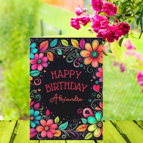 Colorful Floral Personalized Birthday  Card