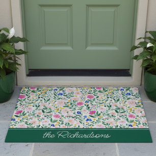 Colorful Floral Personalized  Doormat