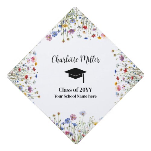colorful floral personalized graduation graduation cap topper