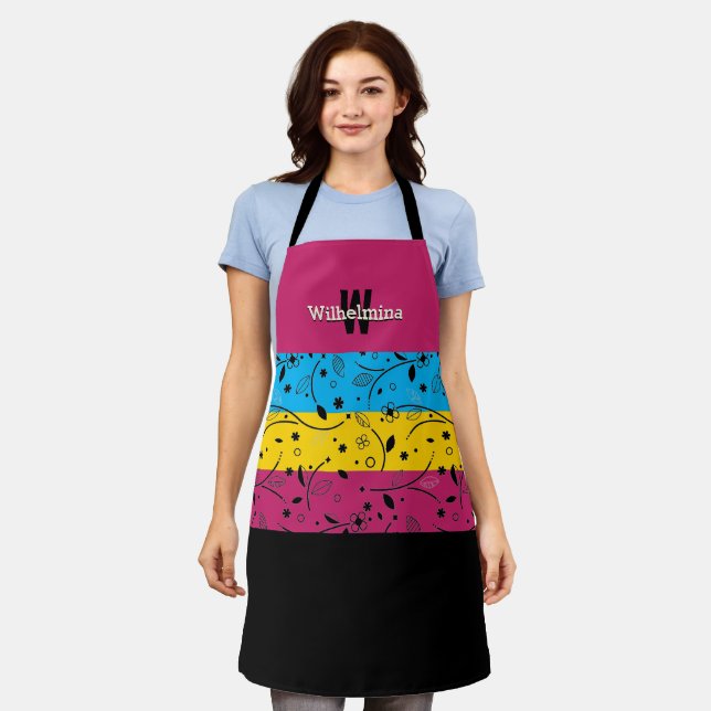 Colorful | Floral | Personalized Monogram Apron (Worn)