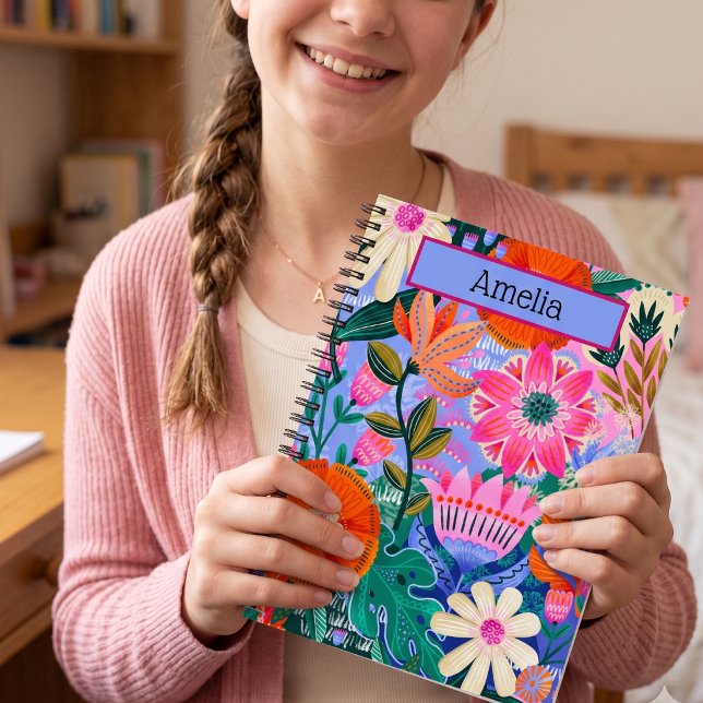Colorful Floral Personalized Name  Notebook (Creator Uploaded)