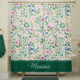 Colorful Floral Personalized Shower Curtain