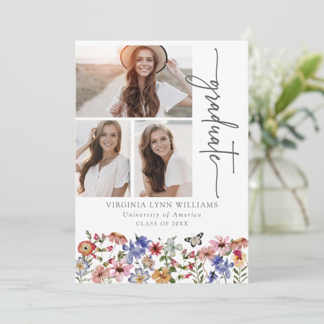 Colorful Floral Photo Graduation Announcement (Standing Front)