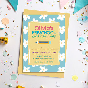 Colorful Floral Photo Preschool Graduation Party Invitation
