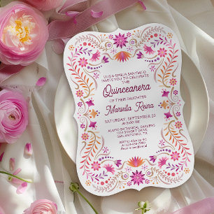 Colorful Floral Photo Quinceanera Invitation