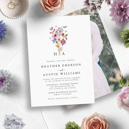 Colorful Floral Photo Wedding Invitation