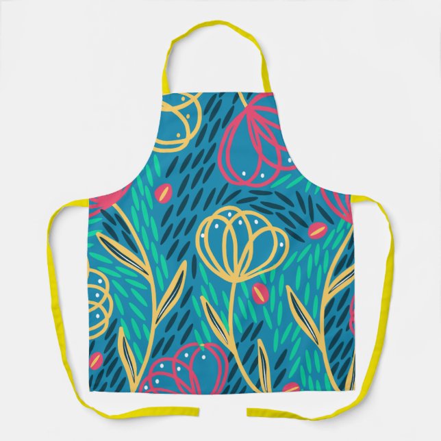 Colorful Floral Pink Mint Blue Yellow Gardener  Apron (Front)