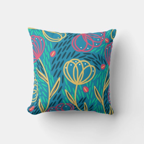 Colorful Floral Pink Mint Blue Yellow  Throw Pillow