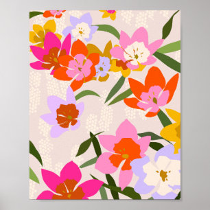 Colorful Floral Pink Orange Lilac And Yellow Poster