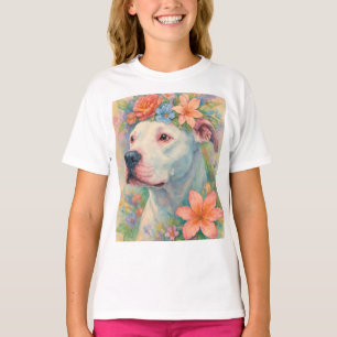 Colorful Floral Pit Bull Portrait All-Over Print T-Shirt