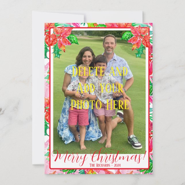 Colorful Floral Poinsettia Christmas Card (Front)