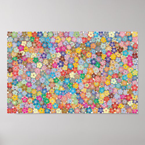 Colorful Floral Polka Dots Watercolor Pattern Post Poster