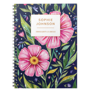 Colorful Floral Pretty Girly Purple Personalized Notebook