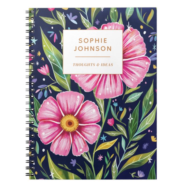 Colorful Floral Pretty Girly Purple Personalized Notebook (Front)