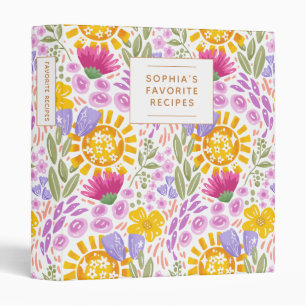 Colorful Floral Pretty Personalized Recipe 3 Ring Binder