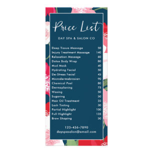 Colorful Floral Price List with QR Code Blue Rack Card
