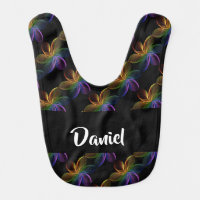 Colorful floral print on black baby bib