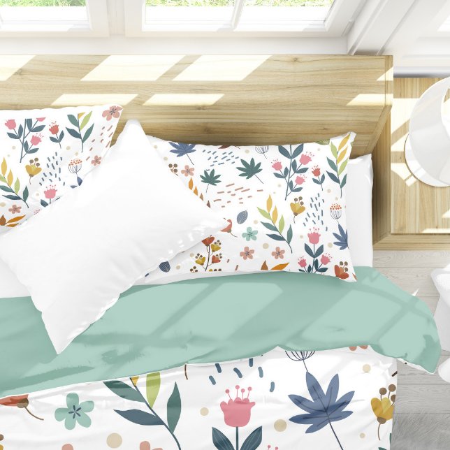 Colorful Floral Print Pillow Case (Colorful Floral Print with green backside)