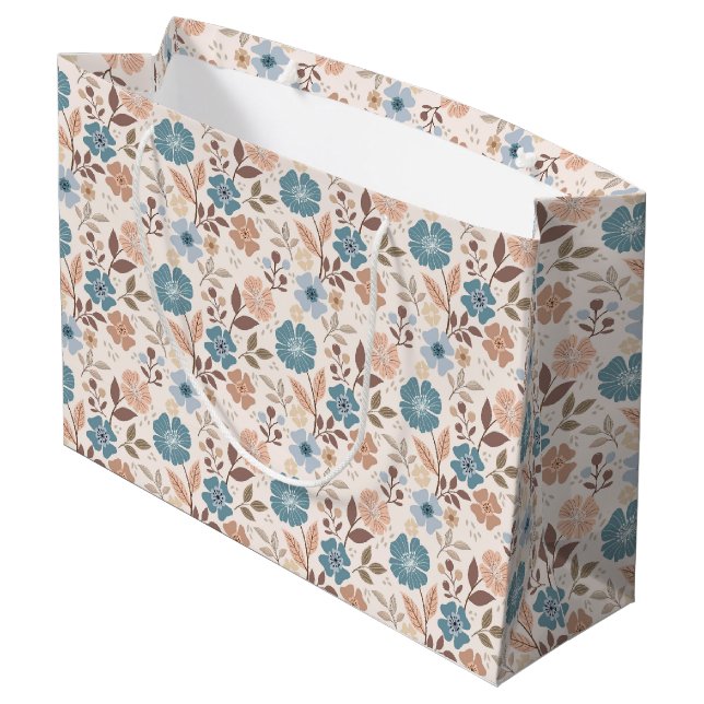 Colorful Floral Print - Pink Large Gift Bag (Back Angled)