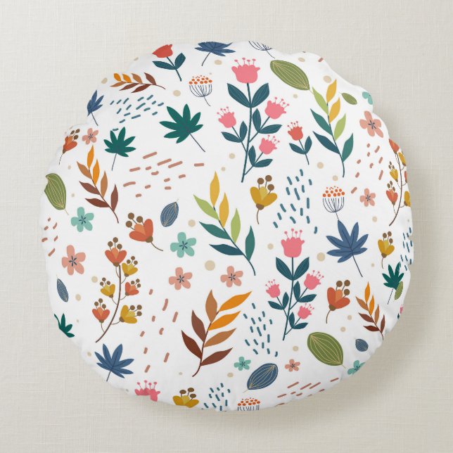 Colorful Floral Print Round Pillow (Front)