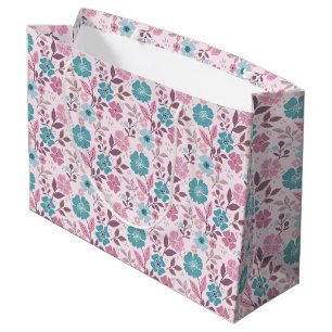 Colorful Floral Print - Teal Large Gift Bag
