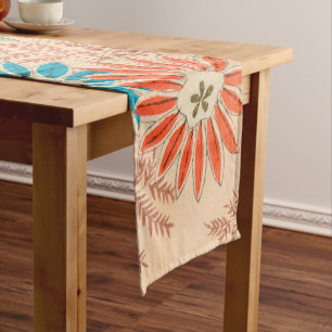 Colorful Floral Print Vintage Japanese Pattern Short Table Runner