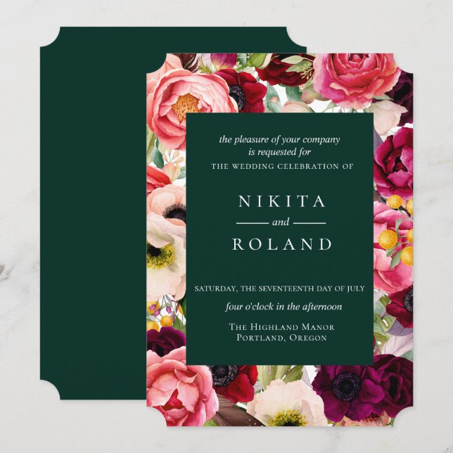 Colorful Floral Print Wedding Invitation (Front/Back)