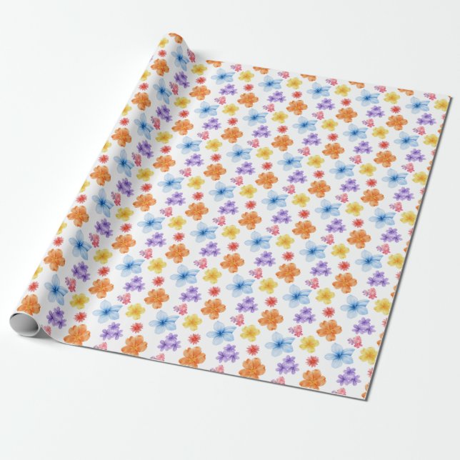 Colorful Floral Print Wrapping Paper (Unrolled)