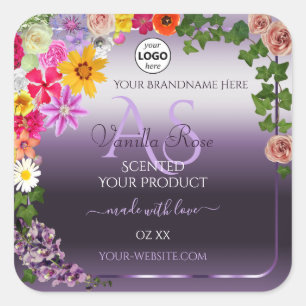 Colorful Floral Purple Product Label Monogram Logo