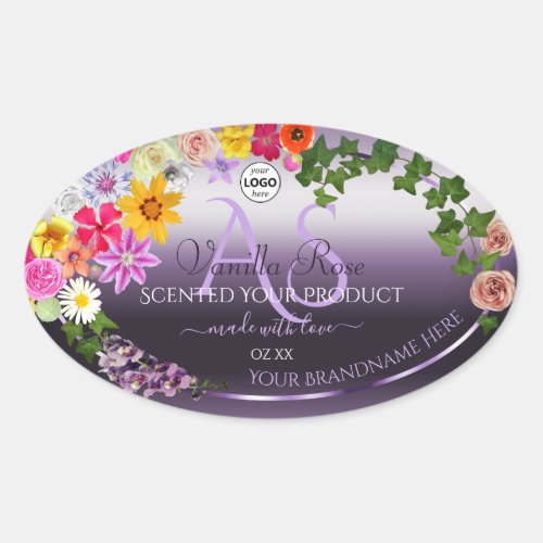 Colorful Floral Purple Product Label Monogram Logo