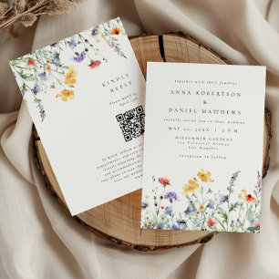 Colorful Floral QR Code Wedding Invitation