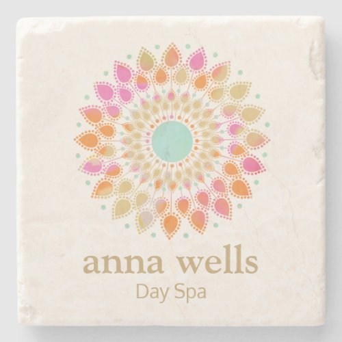 Colorful Floral Rainbow Lotus Flower Mandala   Stone Coaster