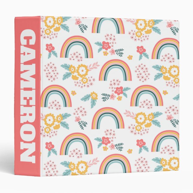 Colorful Floral Rainbow Pattern 3 Ring Binder (Front/Spine)