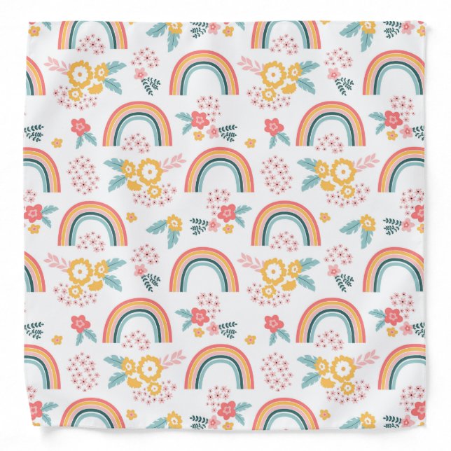 Colorful Floral Rainbow Pattern Bandana (Front)