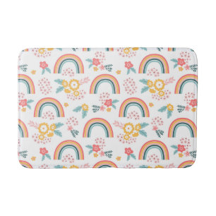Colorful Floral Rainbow Pattern Bath Mat