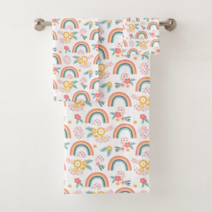 Colorful Floral Rainbow Pattern Bath Towel Set