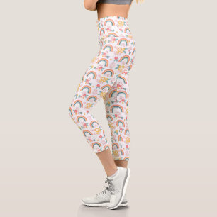 Colorful Floral Rainbow Pattern Capri Leggings