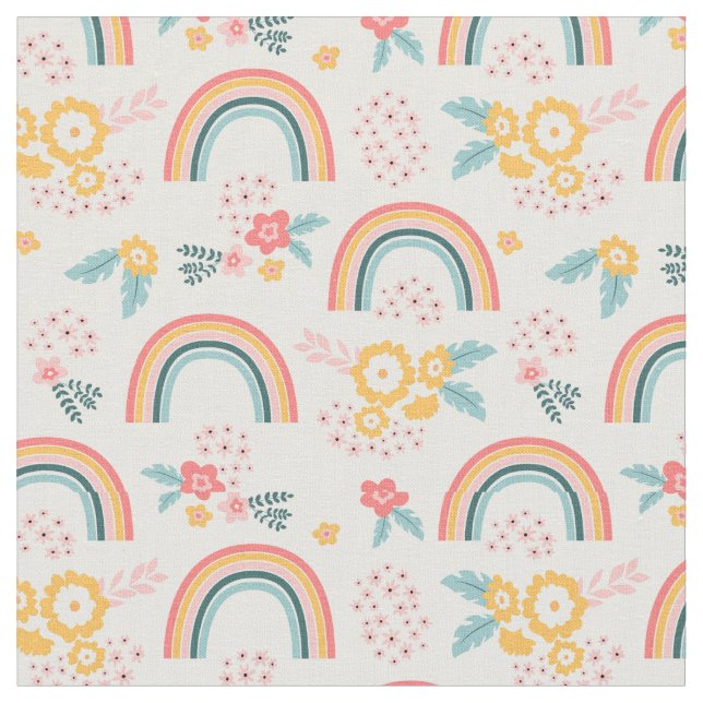 Colorful Floral Rainbow Pattern Fabric (Close Up)